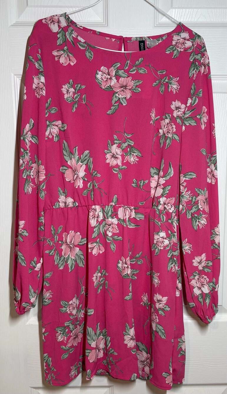 Divided by H&M Pink Floral Long Sleeve Mini Dress Size M